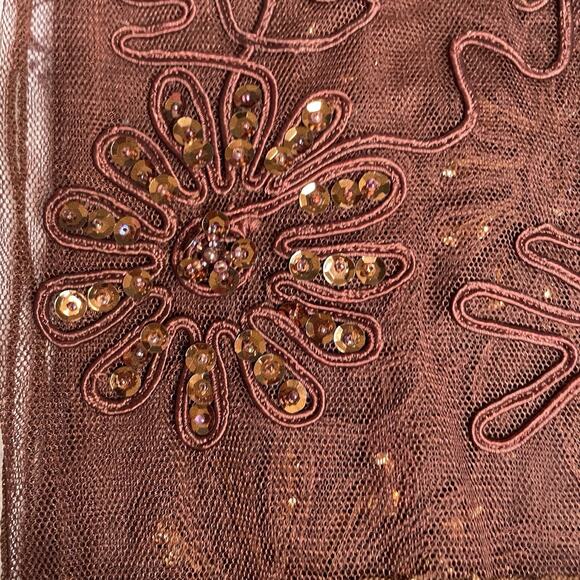 Vintage Rust Lace Mesh Scarf Embroidered Crochet Sequins FairyGrunge Whimsical - Picture 11 of 15